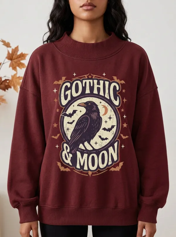 Women's Halloween Gothic Raven Moon Printed Sweatshirt