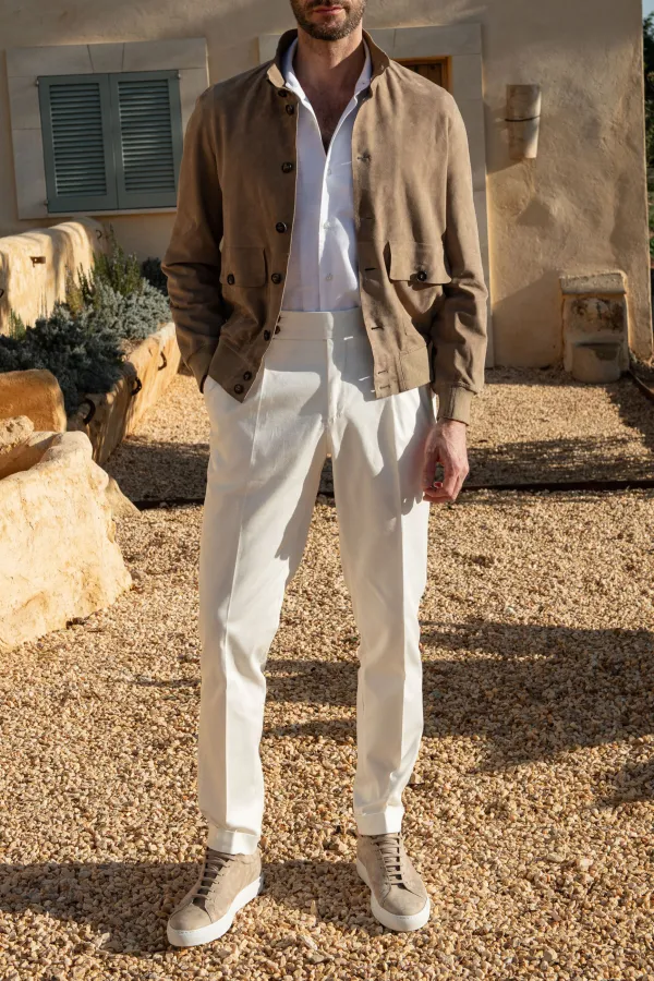 Beige Soft Suede Lapel Jacket