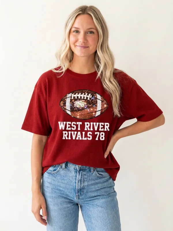 Women's Heritage Inspired Gridiron Ball Sparkle Crewneck T-Shirt