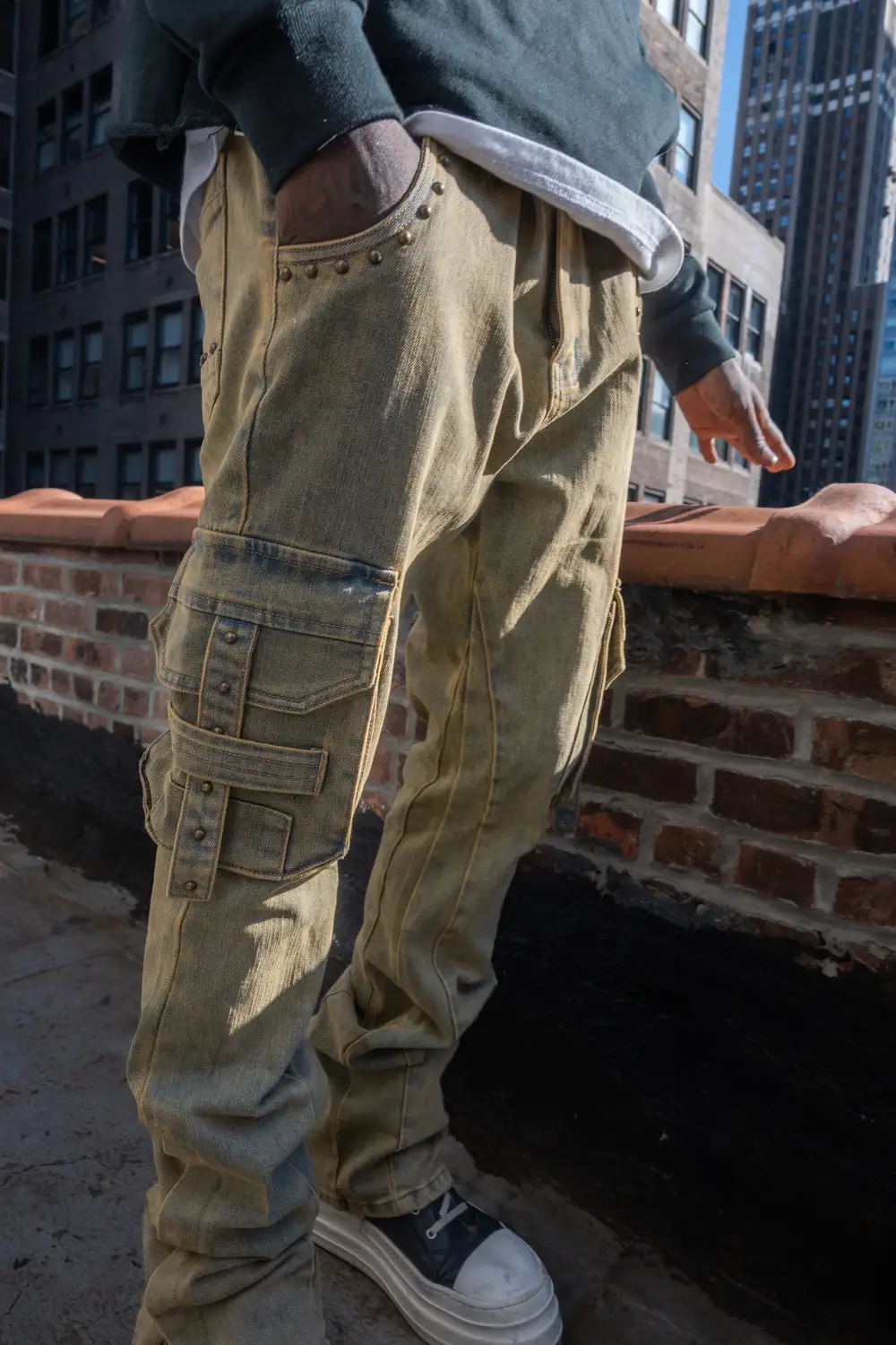 Studded Stacked Cargo Jeans