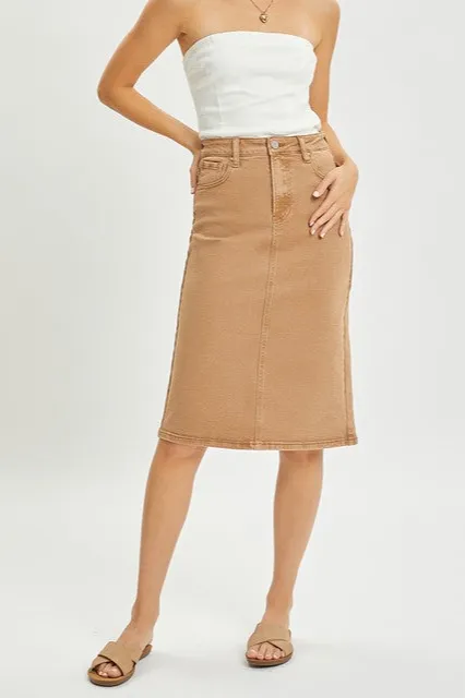 High Rise Back Slit Midi Skirt