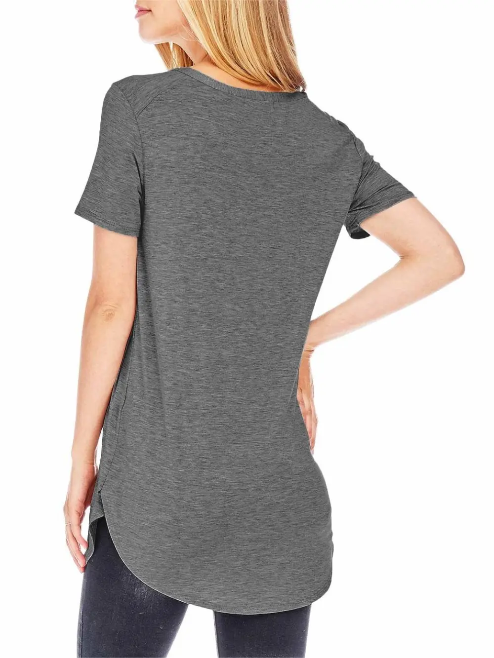 Burgundy Round - Hem V - Neck T - Shirt