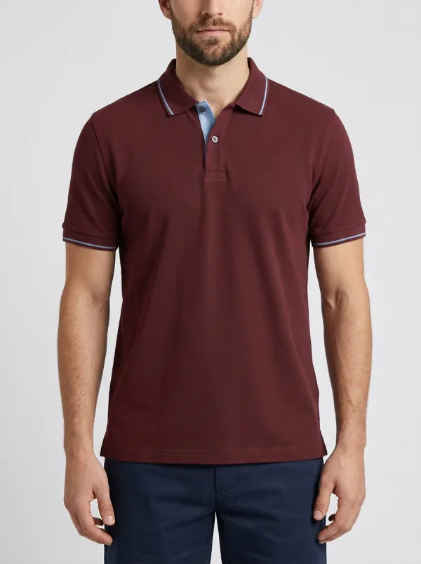 Men's Classic Knit Ribbed Textured Contrast-Trim Polo Shirt