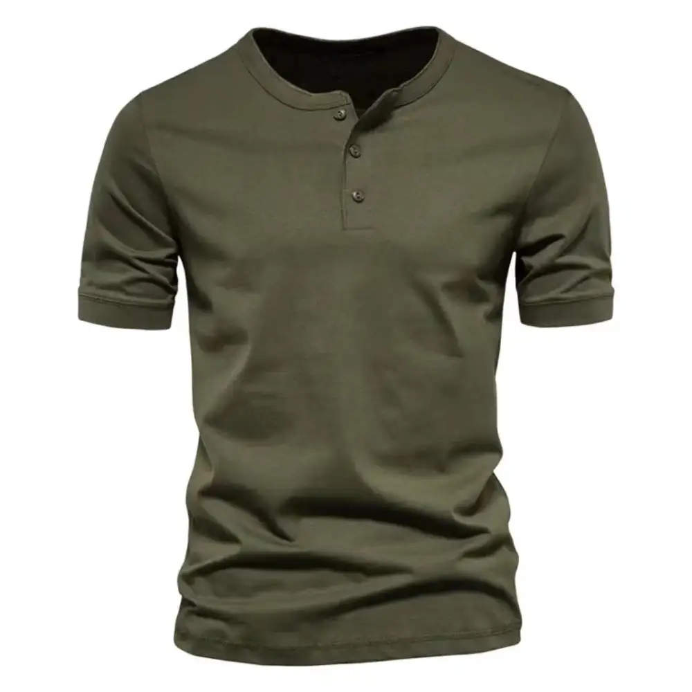 Men's Tailored Short-Sleeve Henley Shirt Cotton Blend With Button Placket