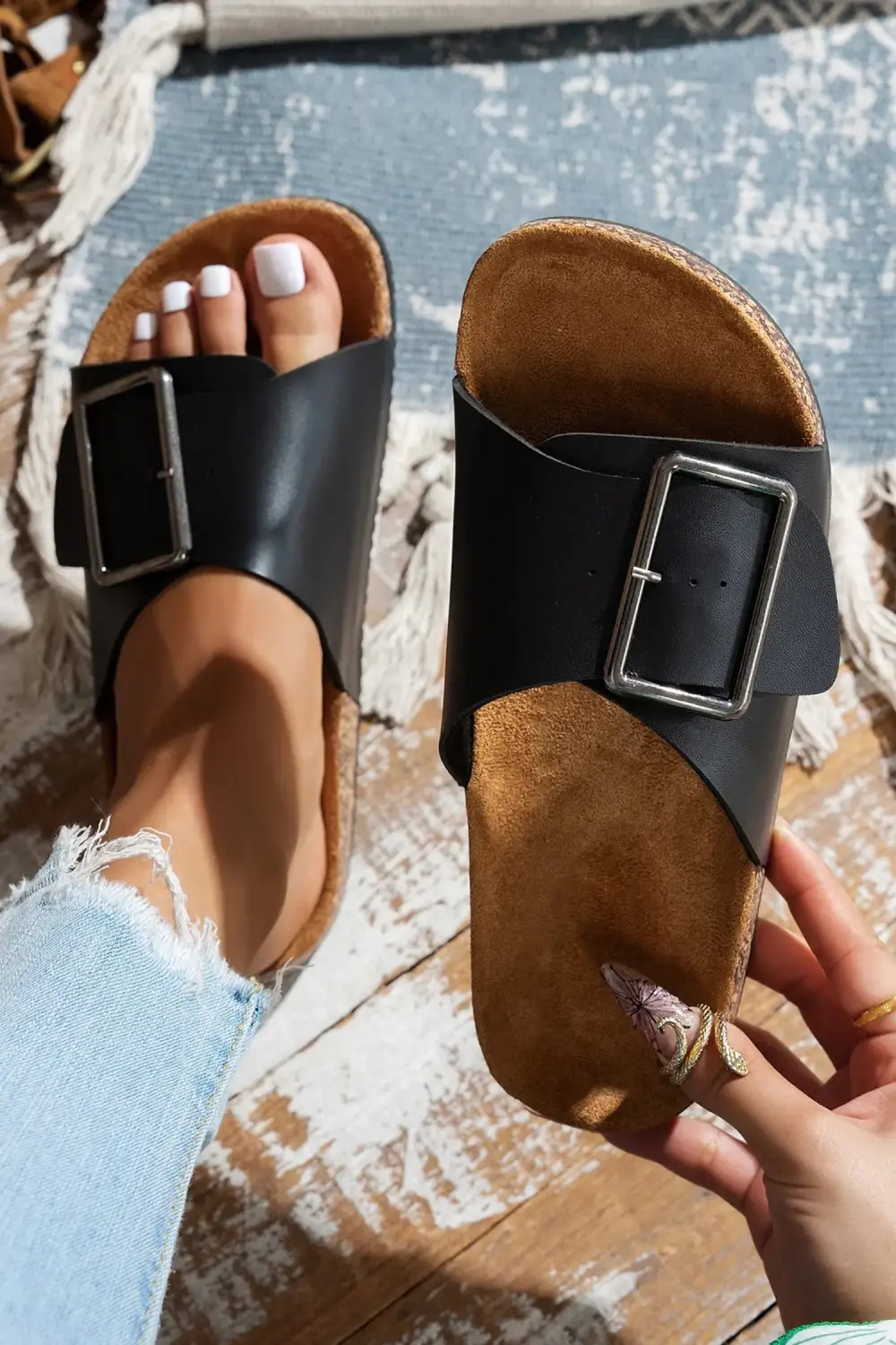 Geometric Buckle Flat Slippers