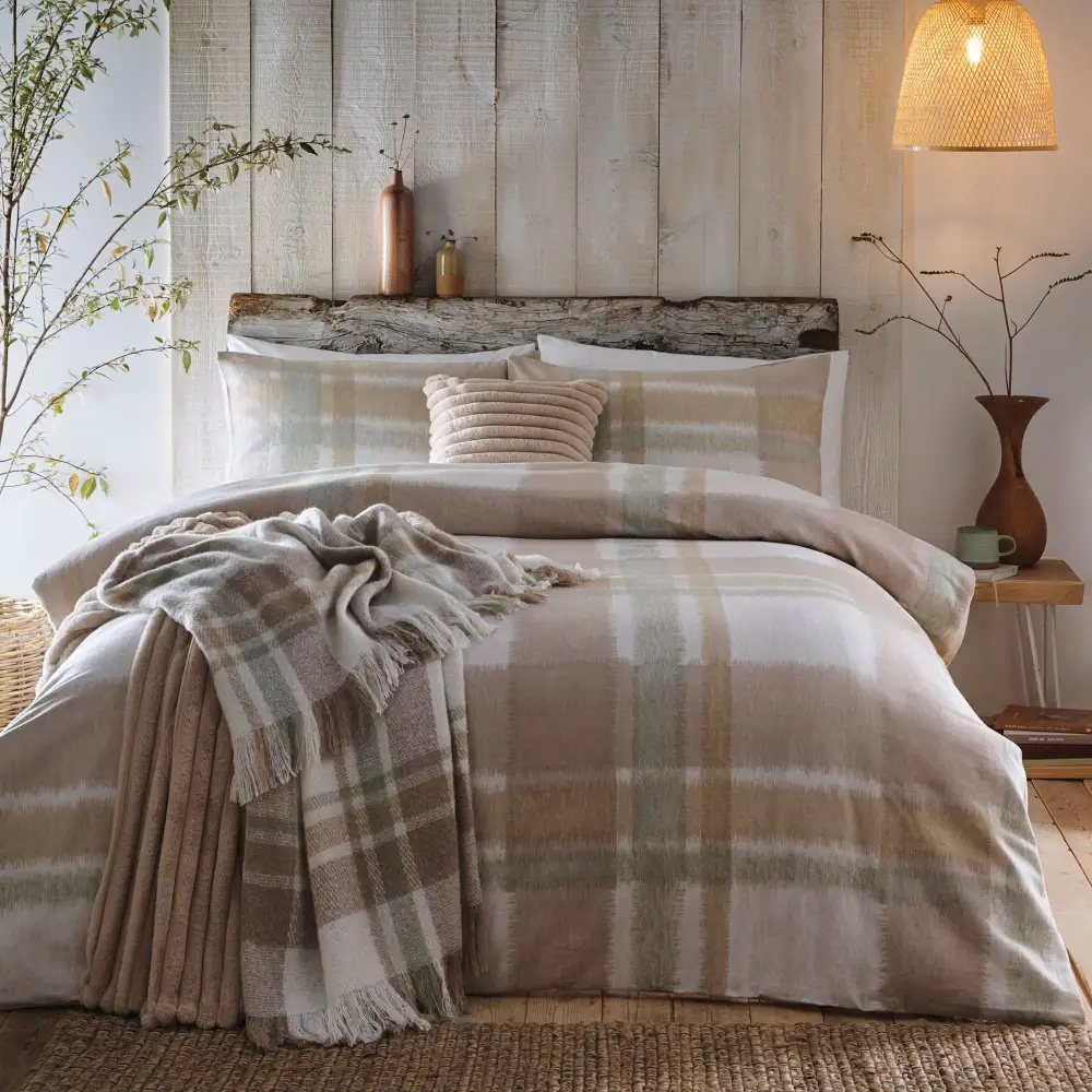 Fresh Bedroom Reversible Check Brushed Cotton Duvet Cover Set