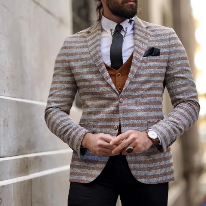 Classic  Slim Fit Notch Lapel Striped Blazer