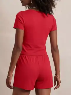 Drawstring Pocketed Tee and Shorts Matching Set
