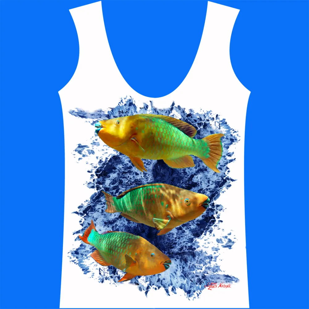 Parrotfish With Ocean Printed Racerback Tank Top