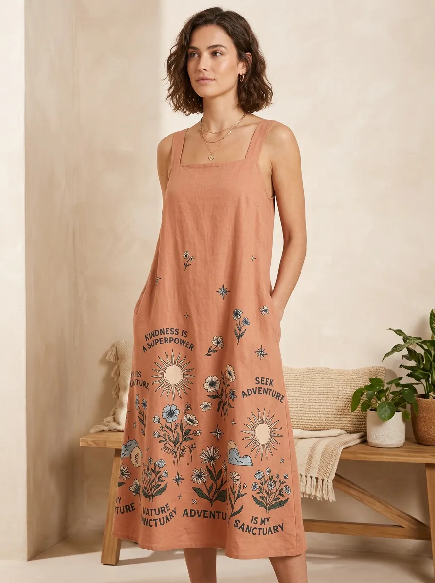 Women's Nature Lover Floral Sun Quote Printed Midi Dress