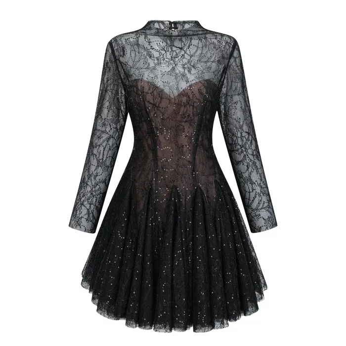 Mirabella Sequined Flroal Lace Mini Dress