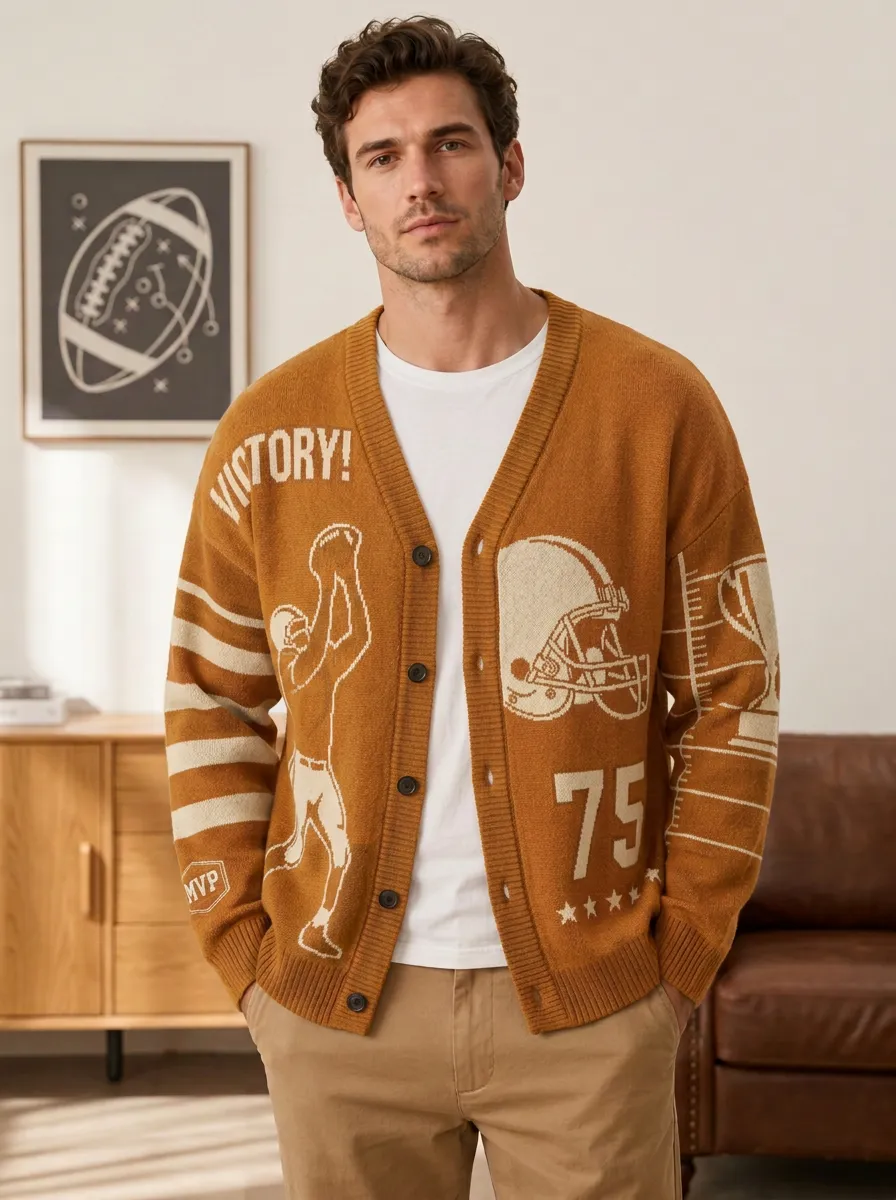 Men's Football Victory Helmet Knit Knit Cardigan