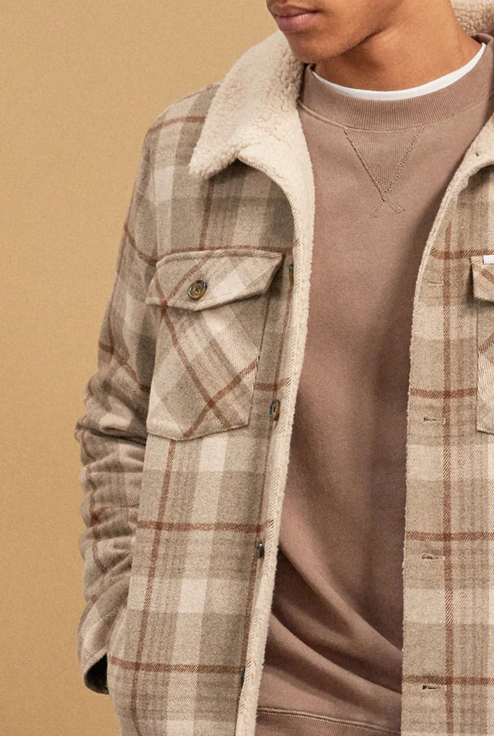 Sherpa Collar Plaid Quilted Shirt Jacket