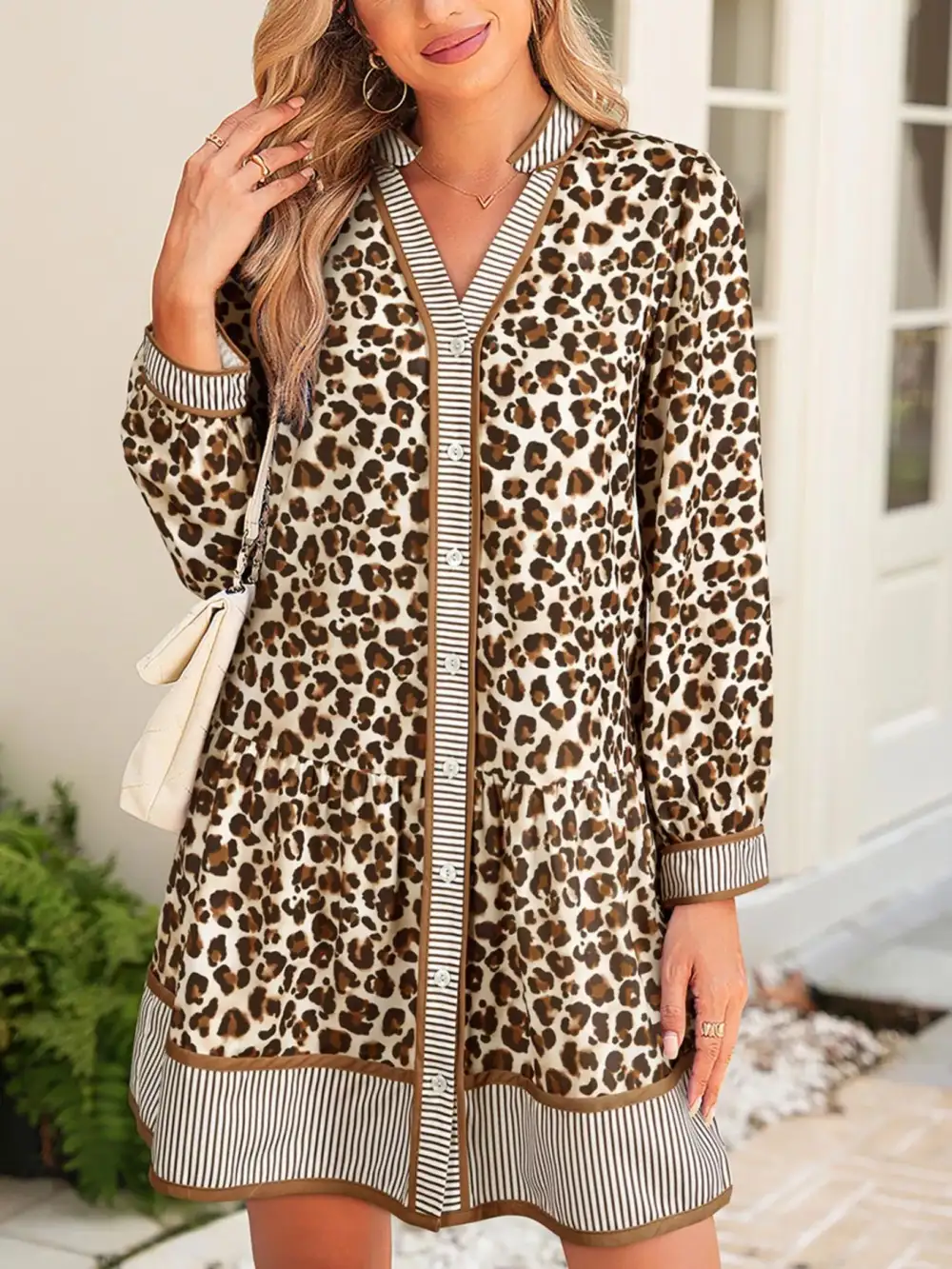 Striped Animal Print Mini Dress