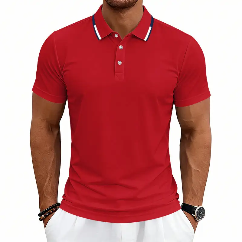 Pique Contrast Trim Short Sleeve Tailored Polo Shirt