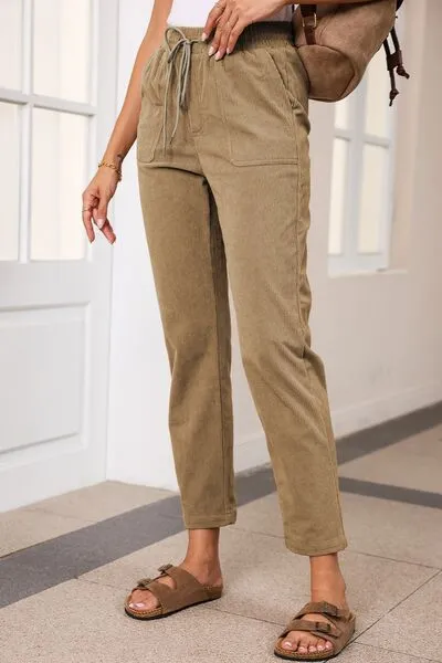 Drawstring Straight Pants With Pocket