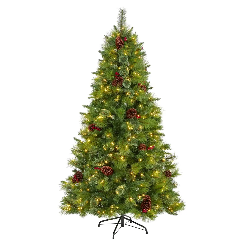 Montana Mixed Pine Artificial Christmas Tree with Pine Cones Berries and Clear LED Lights Decor Display
