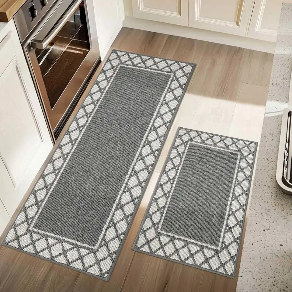 Grid Border Kitchen Rug Set
