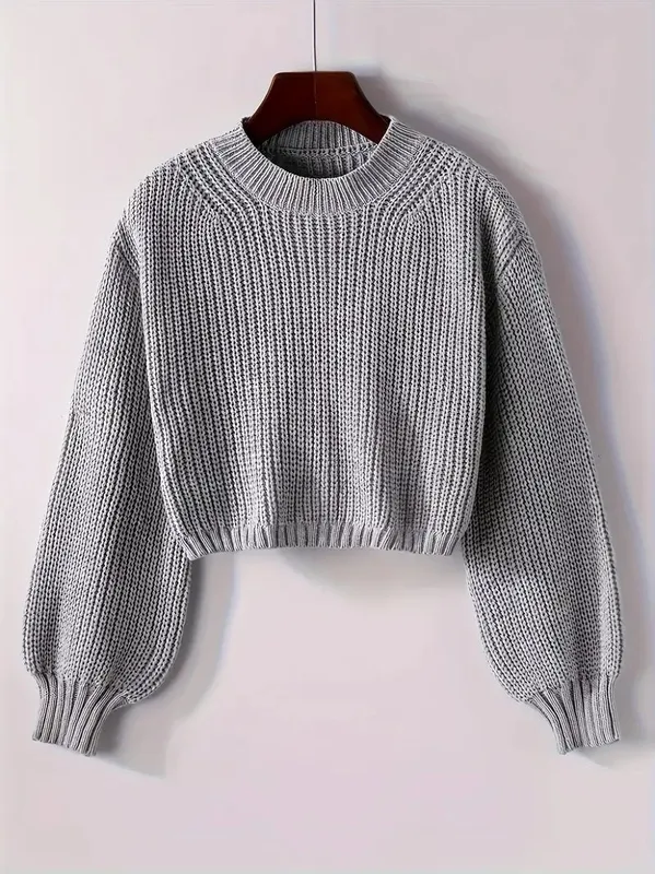 Winter Cropped Ribbed Knit Sweater