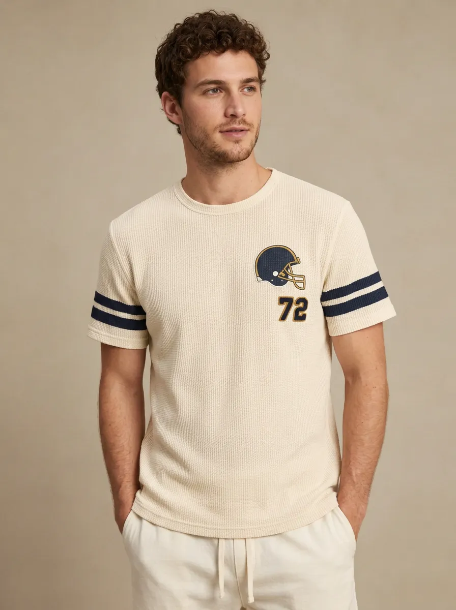 Men's Football Fan Helmet Number 72 Printed Waffle T-shirt