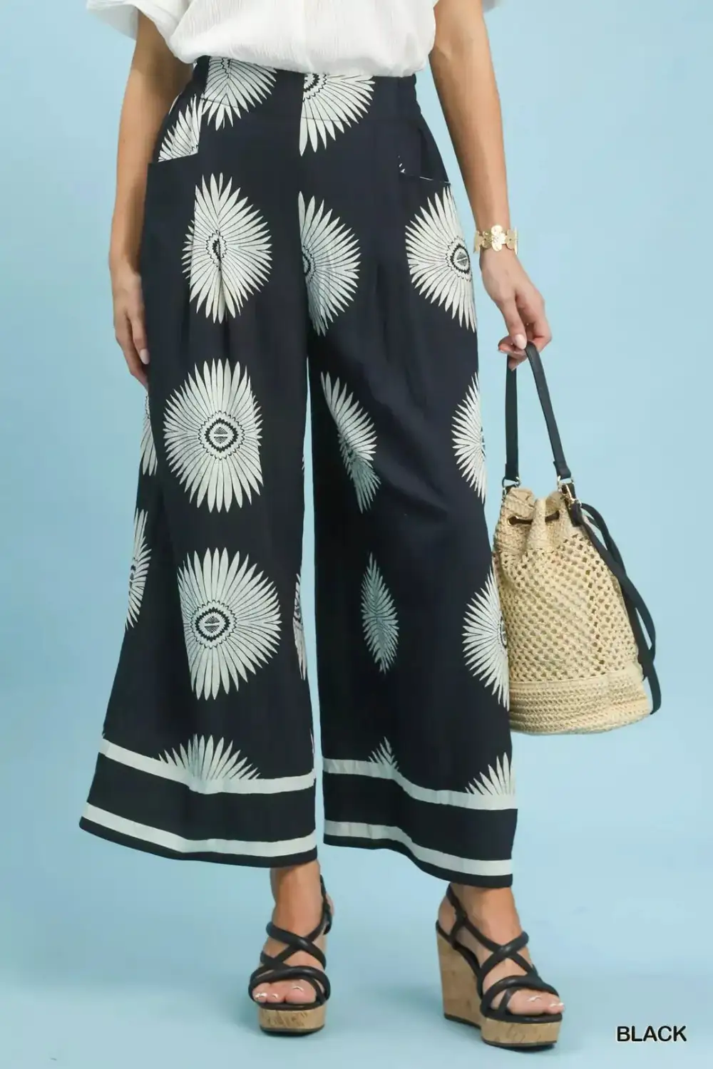 Abstract Border Print Wide Leg Pants