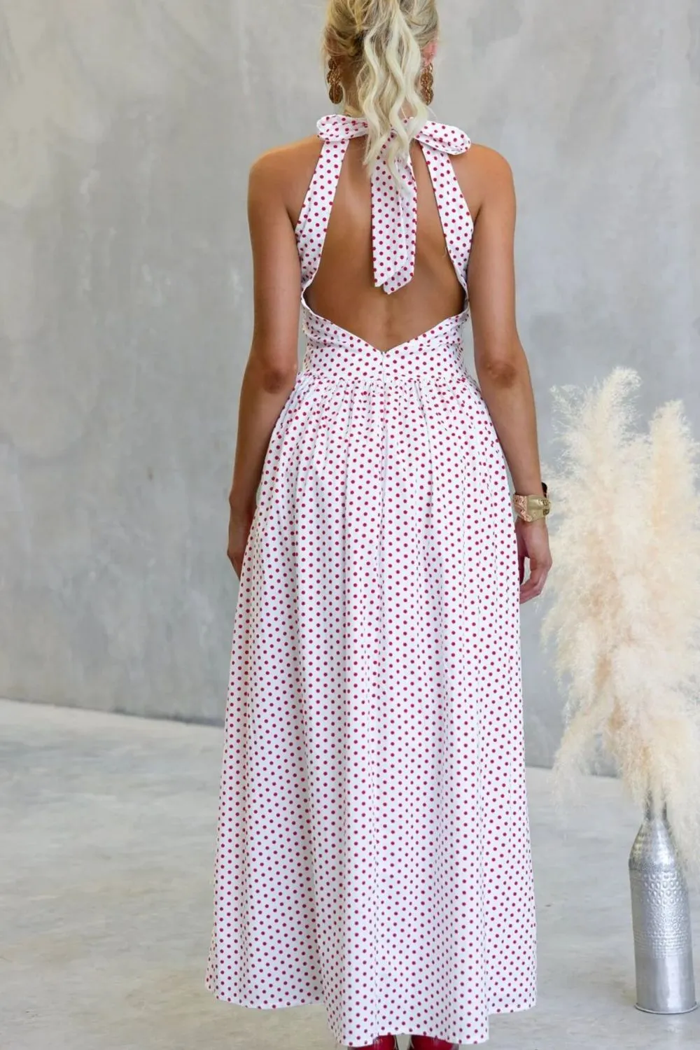 Classic Halter Polka-Dot Maxi Dress