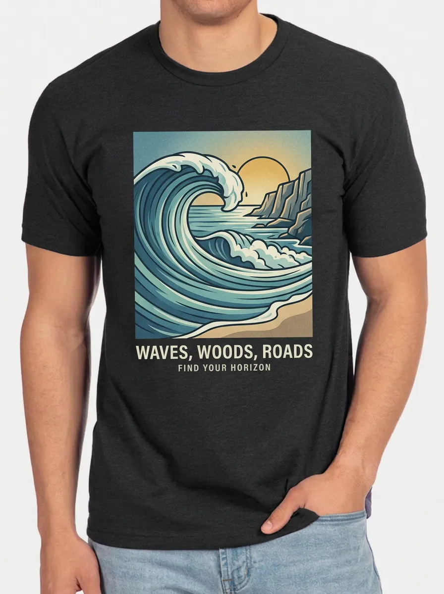 Men's Nature Adventure Ocean Wave Sunset Printed T-shirt