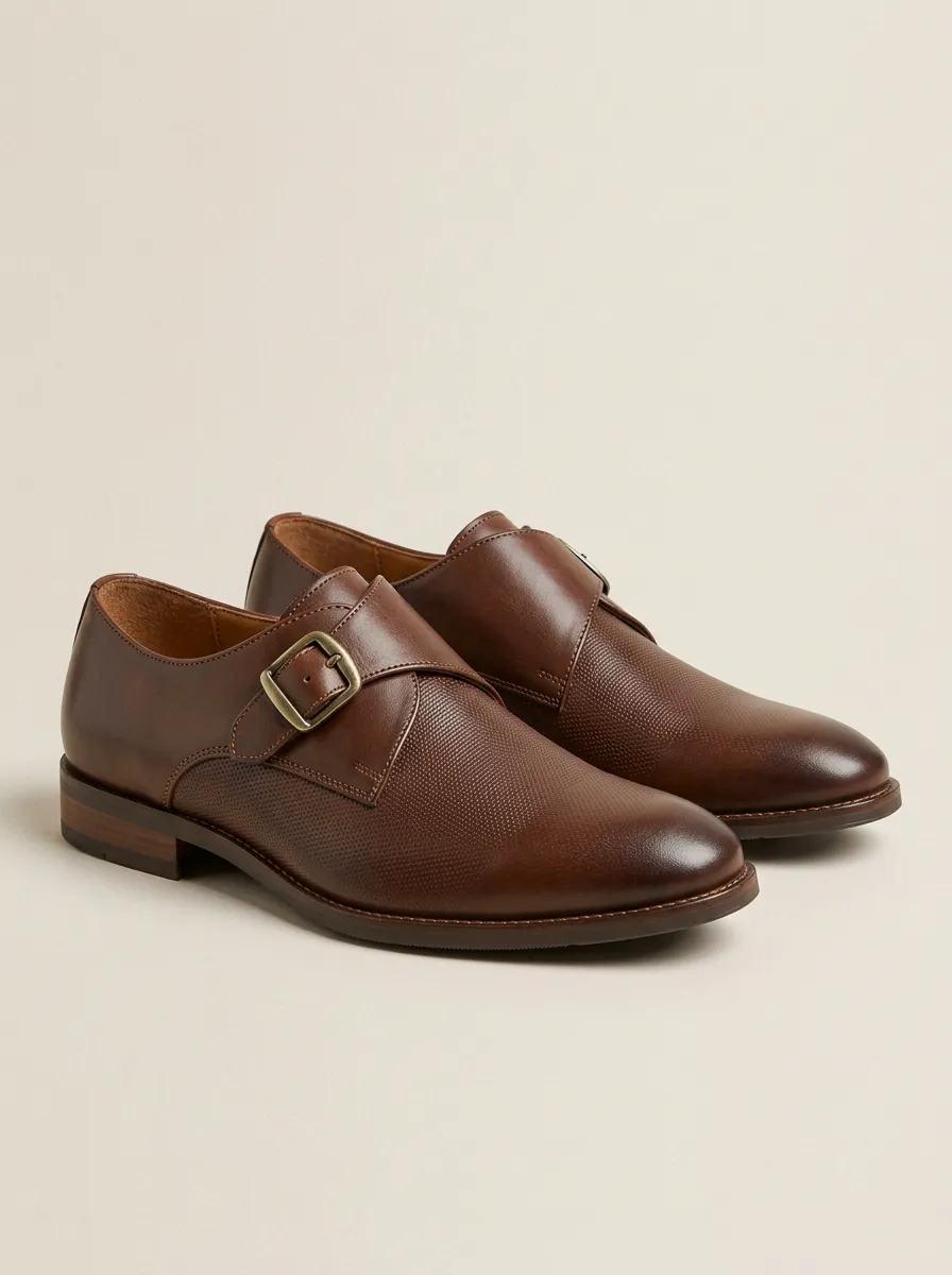 Men's Everyday Business Formal Textured Monk Strap Leather Shoes