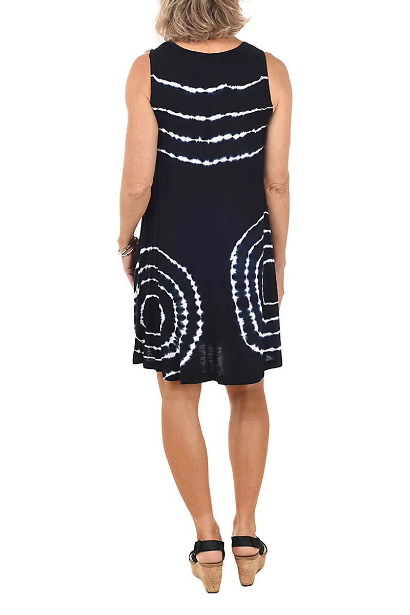 Black Tie-Dye Sleeveless Dress