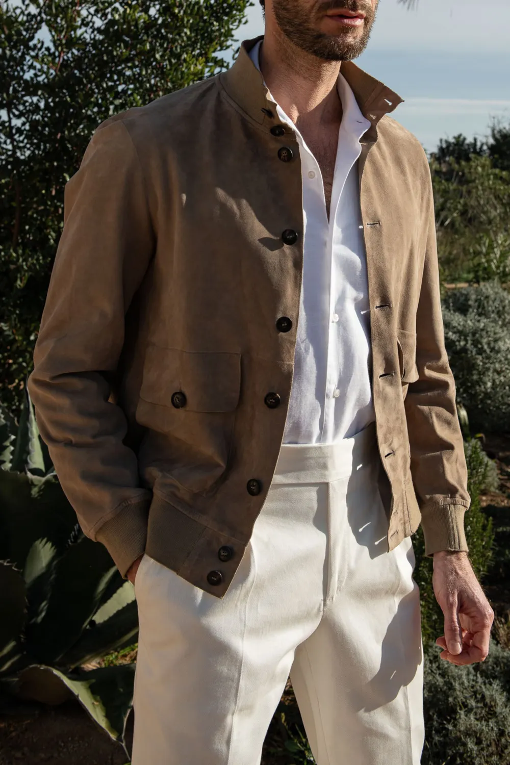 Beige Soft Suede Lapel Jacket
