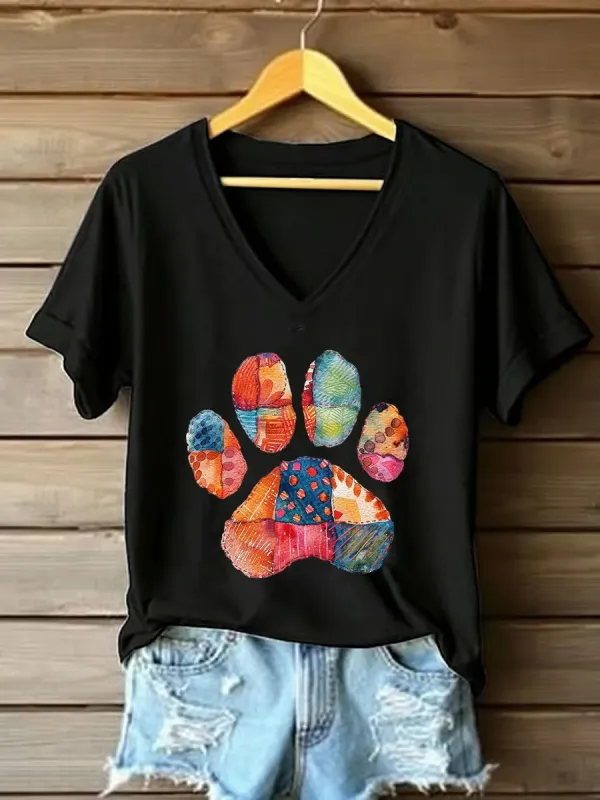Women's Cat Paw Print Casual T-shirt