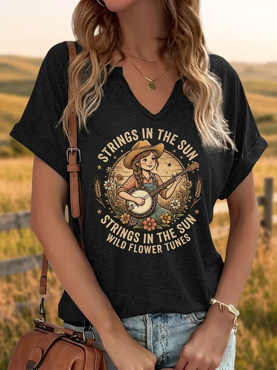 Acoustic-Inspired Custom Country Music V-Neck T-Shirt