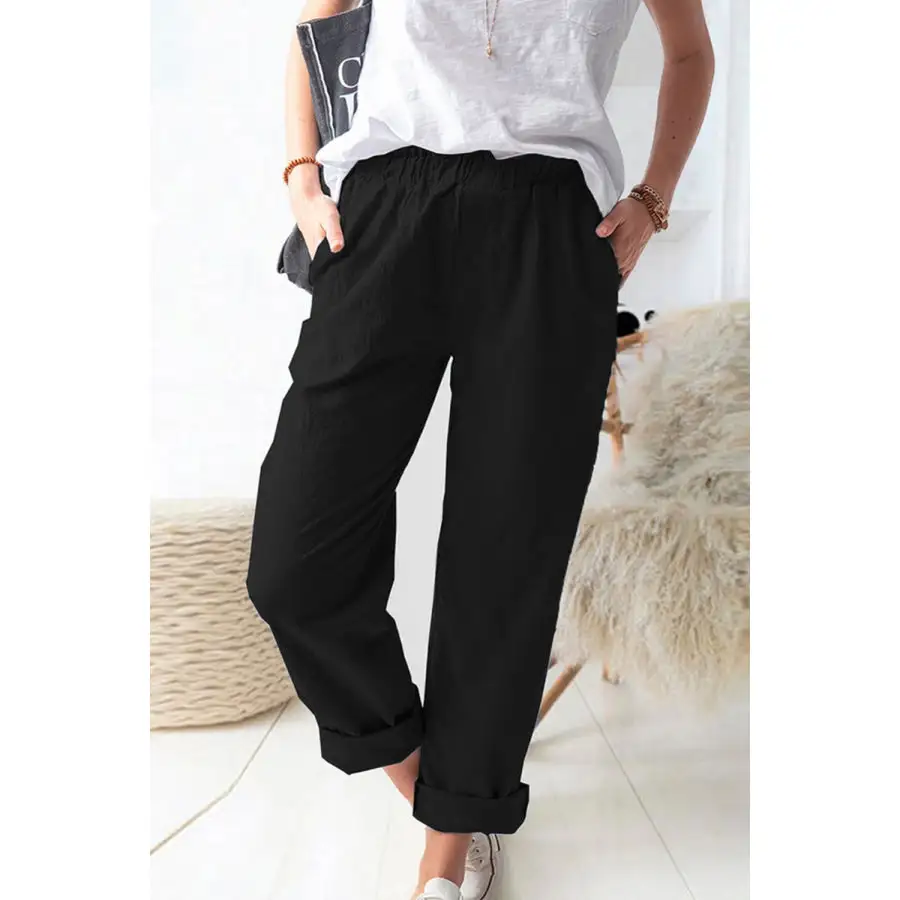 Paperbag Waist Pull on Pants with Pockets
