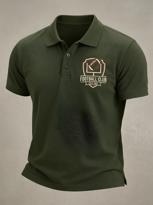 Men's Everyday American Football Club Shield Printed Polo Shirt