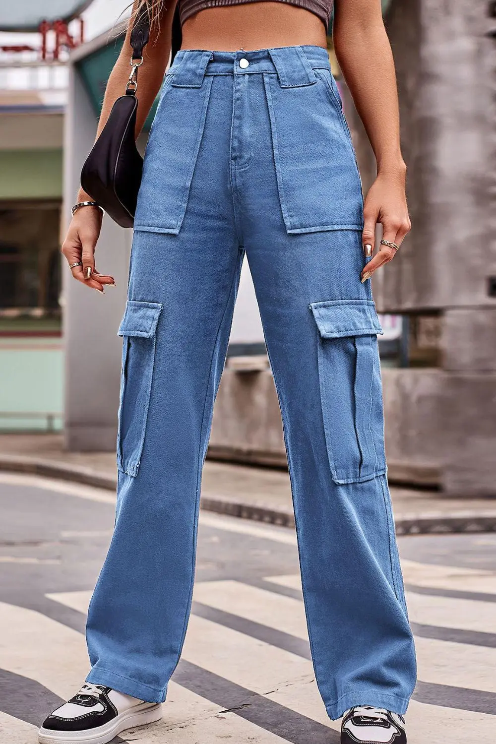 Buttoned High Waist Loose Fit Denim Jeans