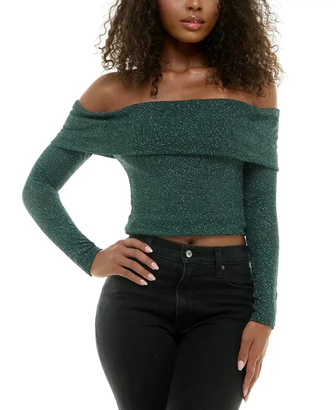 Metallic Nylon Off Shoulder Top