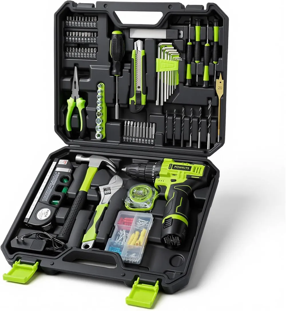 12V Cordless Drill Tool Set, 25+1 Torque Setting, Green Tool Kit for Home