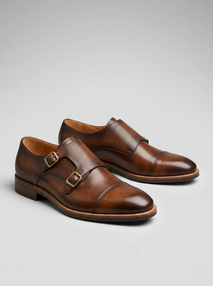 Men's Everyday Business Formal Perforated Leather Double Monk Strap Shoes
