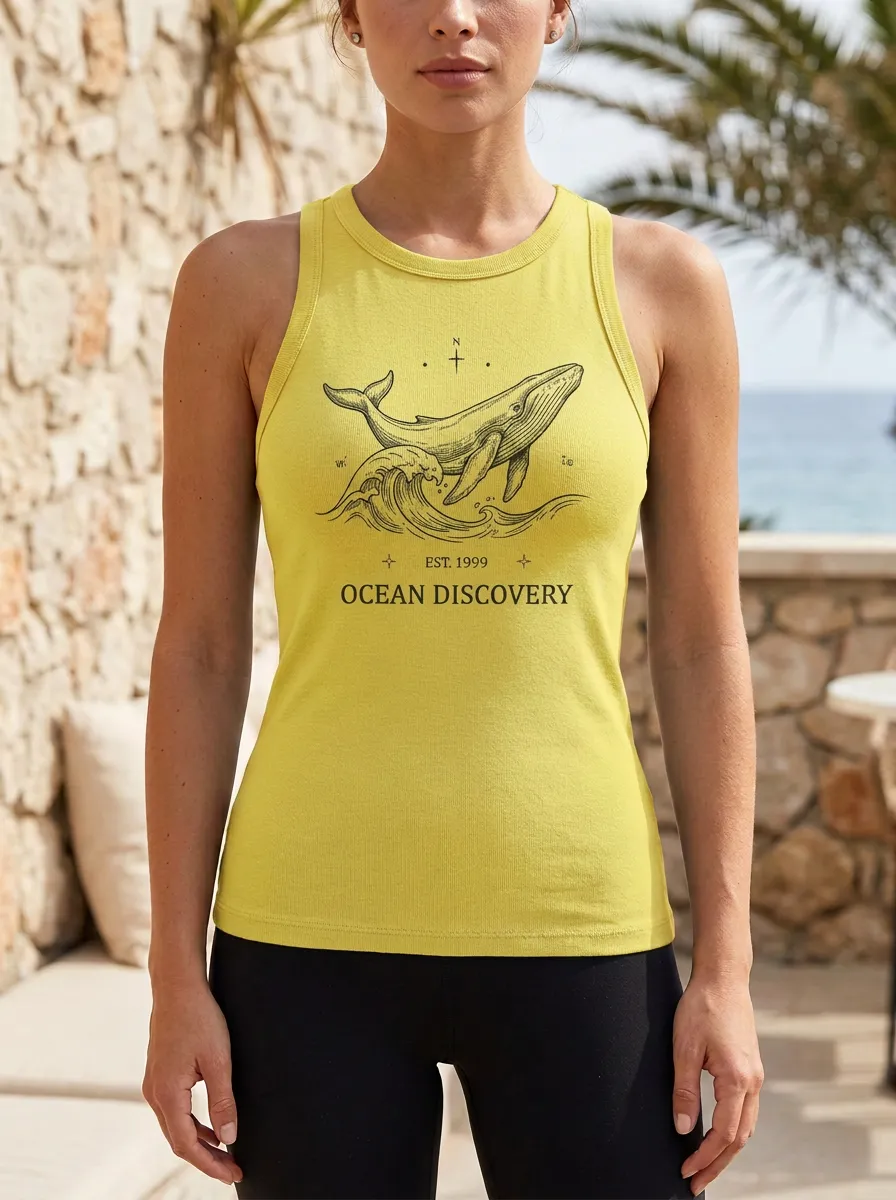 Women's Ocean Lover Whale Discovery Printed Tank Top