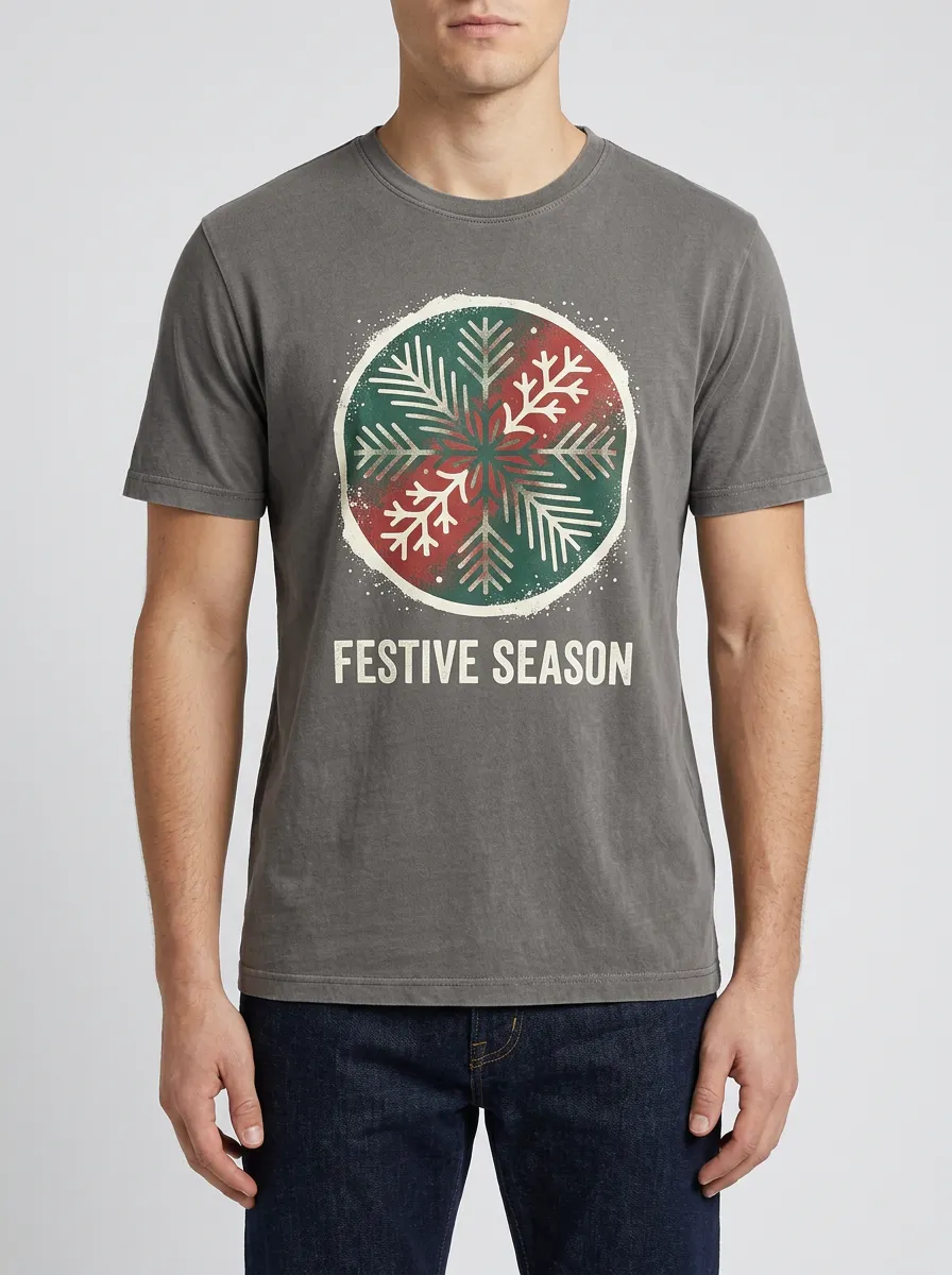 Men's Christmas Festive Season Snowflake Graphic Printed T-Shirt