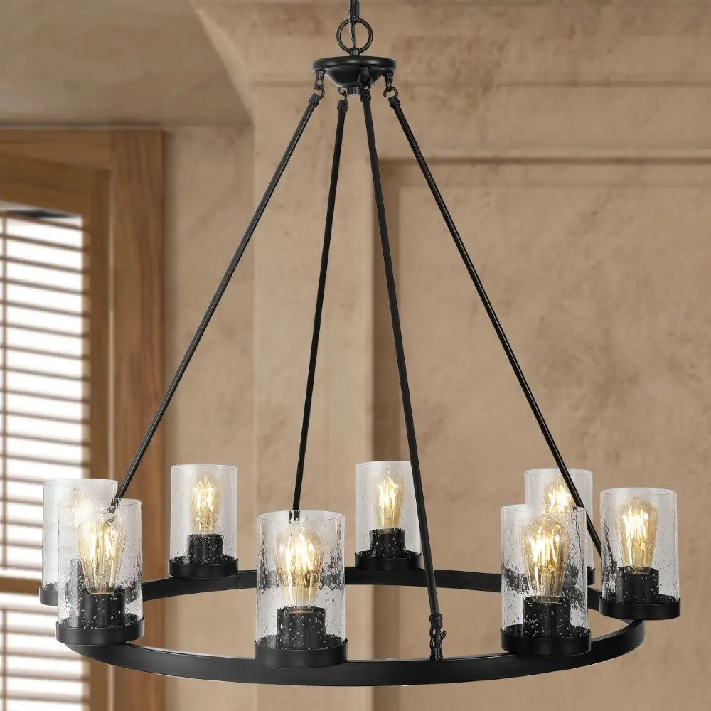 Eight-Light Iron/seeded Glass Bohemian Cottae LED Chandelier