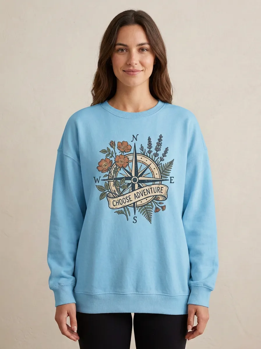 Travel Lover Compass Floral Choose Adventure Sweatshirt