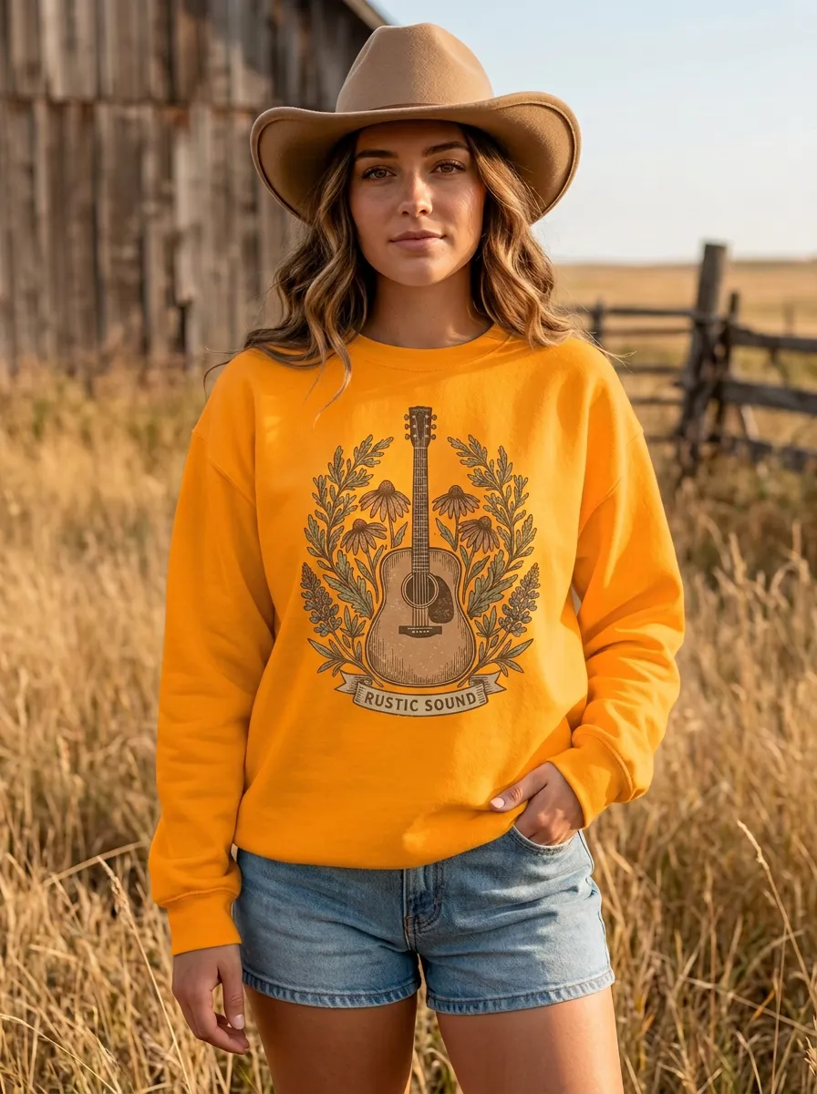Nashville-Inspired Guitar Floral Country Music Crewneck Sweatshirt
