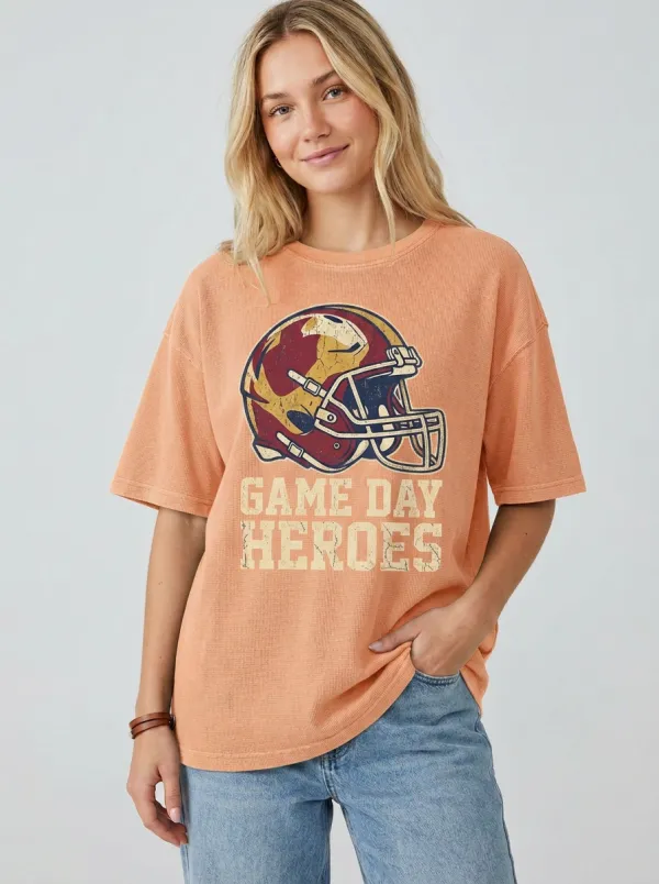 Women's Bold Helmet Football Ball Crew Neck Graphic T-Shirt