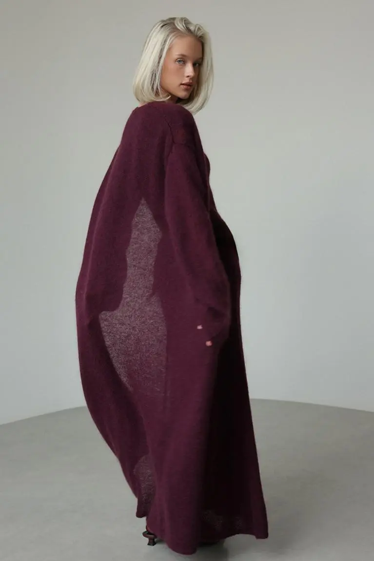 Knit Round Neck Midi Dress With Coat