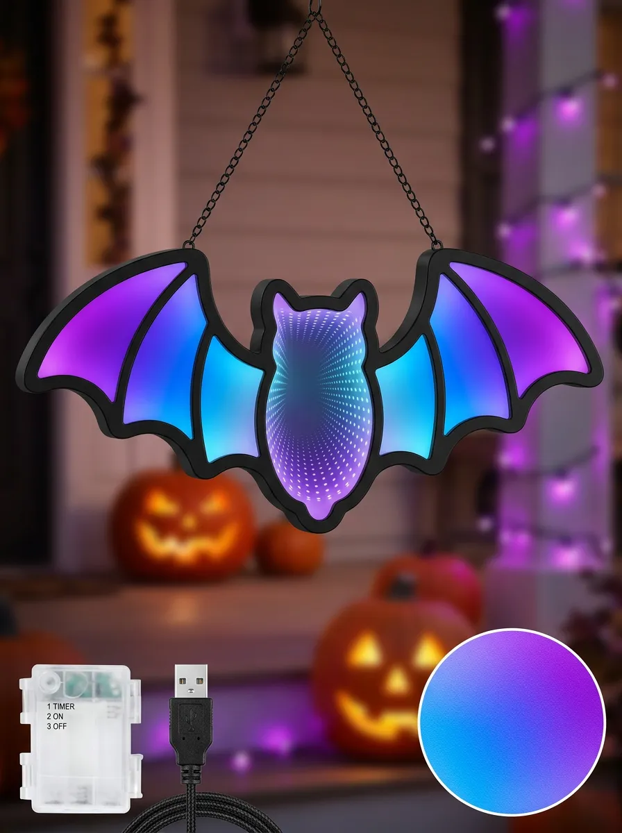 Infinity-Mirror LED Bat-Shape Halloween Bat Light