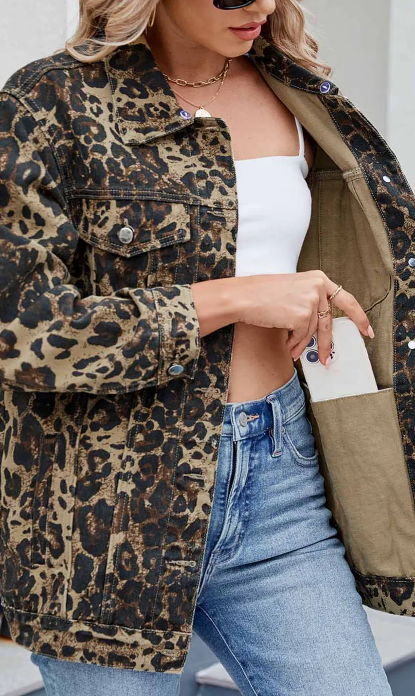 Leopard-Print Denim Jacket