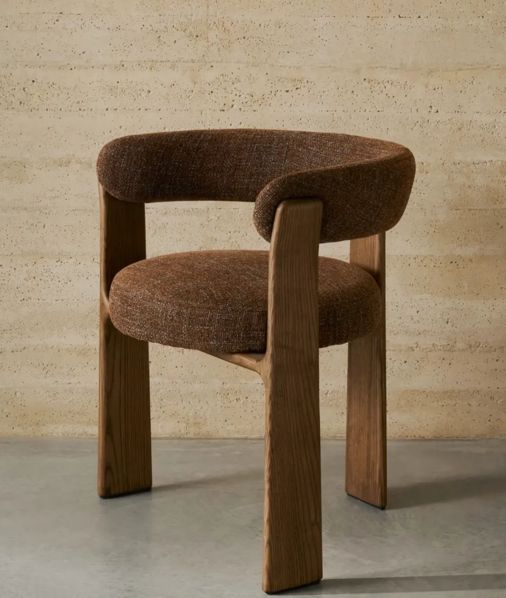 Upholstered Chenille Ash-Wood Chair