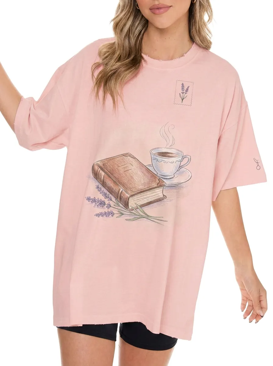Women's Book Lover Coffee Lavender Printed T-shirt