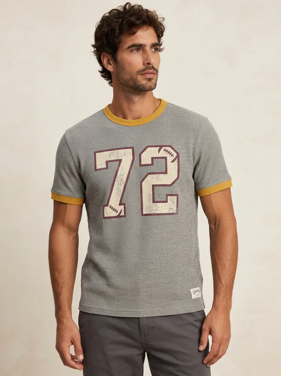 Men's American Football Fan 72 Number Printed Waffle T-shirt